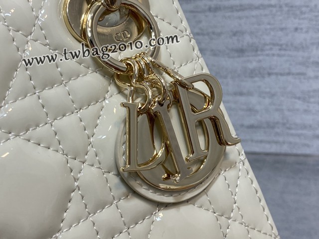 Dior专柜新款Lady女包迪奥顶级原单三格白色漆皮金扣Classic Lady戴妃包 djfk1210